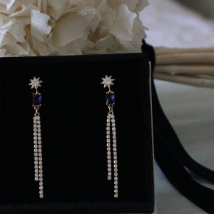 Pendientes largos de novia con estrellas